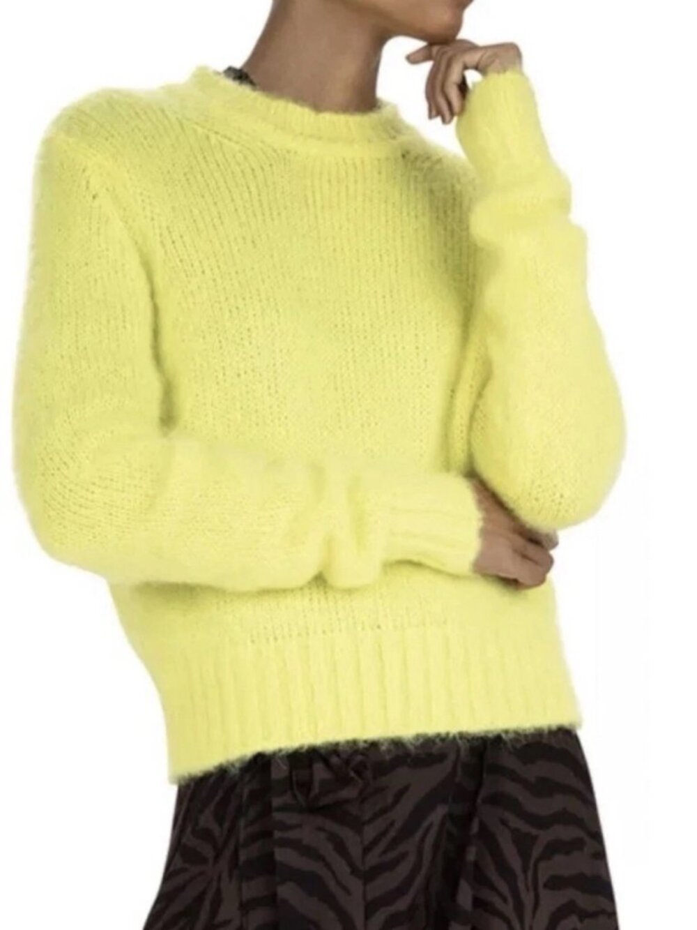 Ba&sh Women Size Medium Long Sleeve Crew Neck Miel Sweater Mohair Yellow